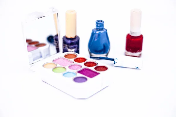 Complete make up kit isolated on including lipstick,face cream,nail polish,etc.