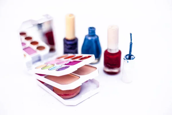Kit Maquillage Complet Isolé Sur Compris Rouge Lèvres Crème Pour — Photo
