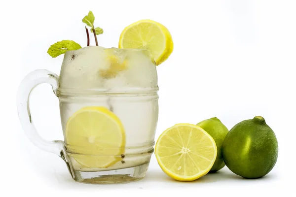 Virgin Mint Julep Isolated White Transparent Fresh Lemons Mint Mentha — Stock Photo, Image