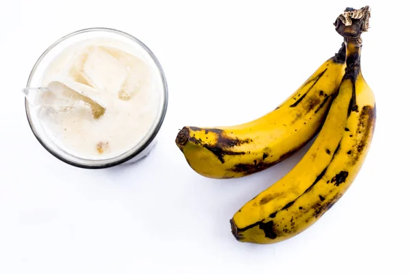 Banana Fresca Biologica Cruda Suo Frullato Frullato Latte Banana Bicchiere — Foto Stock