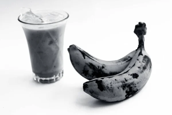 Banana Fresca Biologica Cruda Suo Frullato Frullato Latte Banana Bicchiere — Foto Stock