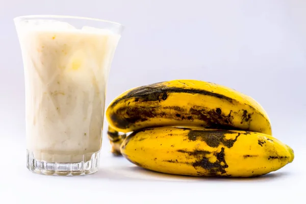 Banana Fresca Biologica Cruda Suo Frullato Frullato Latte Banana Bicchiere — Foto Stock