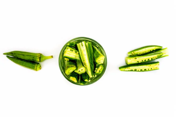 Popular Okra Drink Isolated White Some Okra Pods Water Some — Stock Photo, Image