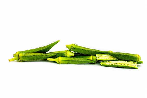 Okra Fresca Cruda Dedo Dama Aislado Blanco — Foto de Stock