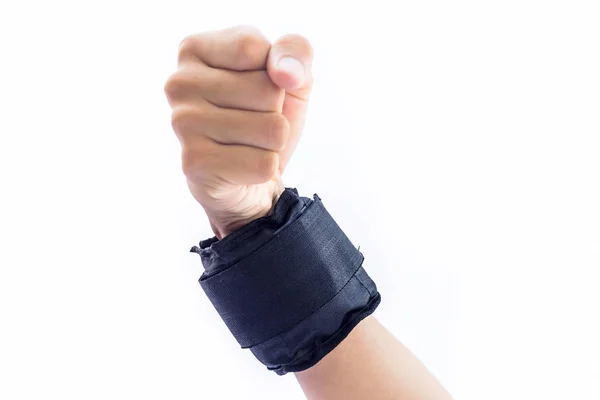 Mänskliga Händer Manliga Isolerade Vitt Klädd Svart Färgade Armband Eller — Stockfoto