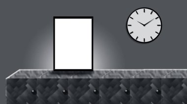 Sahte poster kapı çerçevesi veya duvarda ahşap masa nın üzerinde çerçeveli.