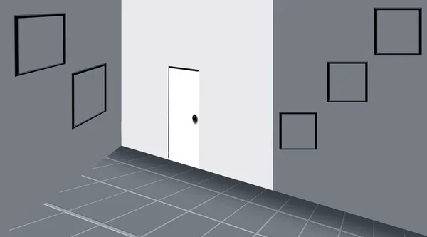 室内房间插图虚拟像从最顶最透视绘制与框架和门在墙上 — 图库照片