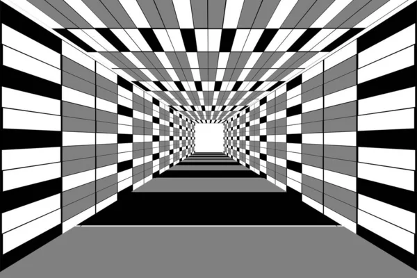 Virtual design or pattern of a room or hall with depth of black and white colored only.