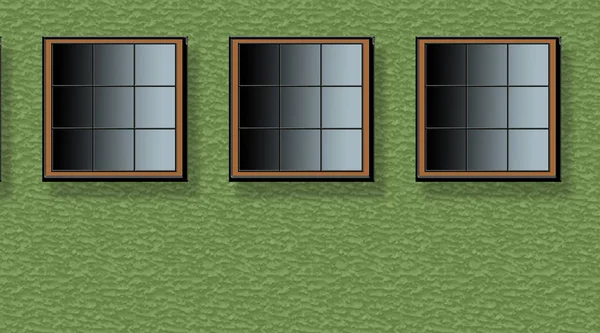 Реалистичные Окна Нарисованные Зеленой Стене — стоковое фото