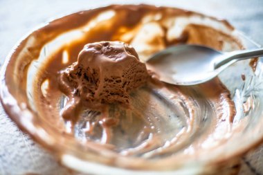 Çikolatalı dondurma dolu cam çanak kapatın.