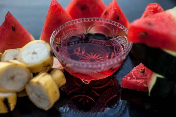 Mascarilla Sandía Paquete Cara Superficie Madera Tazón Cristal Junto Con —  Fotos de Stock