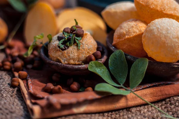 Famoso Indiano Asiático Prato Comida Rua Seja Lanche Panipuri Uma — Fotografia de Stock