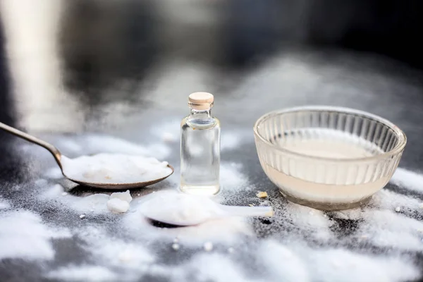 Face Mask Face Pack Baking Soda Glass Bowl Wooden Surface — Stock Photo, Image