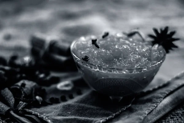 Berömd Indisk Dessert Och Söt Maträtt Glasskål Jutepåse Yta Dvs — Stockfoto