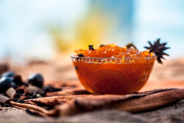 Célèbre Dessert Indien Plat Sucré Dans Bol Verre Sur Surface — Photo