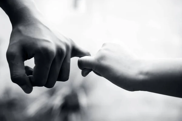 Female Child Hand Holding Hand Elder Male Shot Bokeh Background — Stock Photo, Image