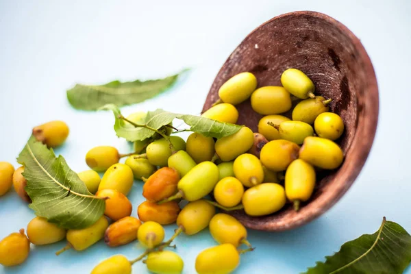 Nimbodi Nimbudi Neem Frutas Uma Tigela Barro Isolado Branco Também — Fotografia de Stock