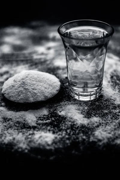 Agua Arroz Recipiente Vidrio Junto Con Granos Arroz Polvo También — Foto de Stock