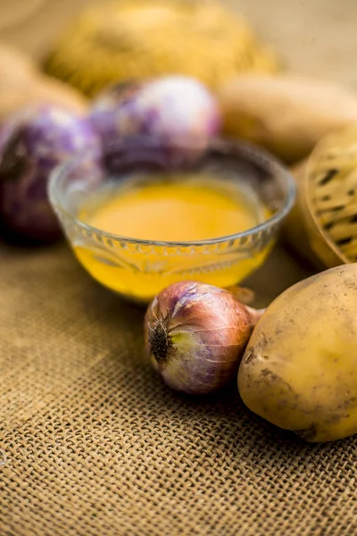 Best Earth Growth Boosting Potion Consisting Potato Juice Onion Juice — Stock Photo, Image