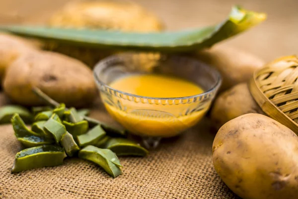 Potatoes Juice Well Mixed Aloe Vera Gel Glass Bowl Raw — Stock Photo, Image