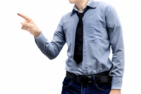 Young Businessman Wearing Shirt Tie Pointing Aside Isolated White Background — Stock Photo, Image