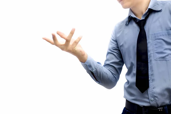 Young Businessman Wearing Shirt Tie Pointing Aside Isolated White Background — Stock Photo, Image