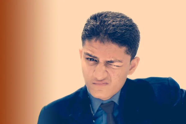 Joven Hombre Negocios Vistiendo Camisa Color Azul Corbata Negra Con —  Fotos de Stock