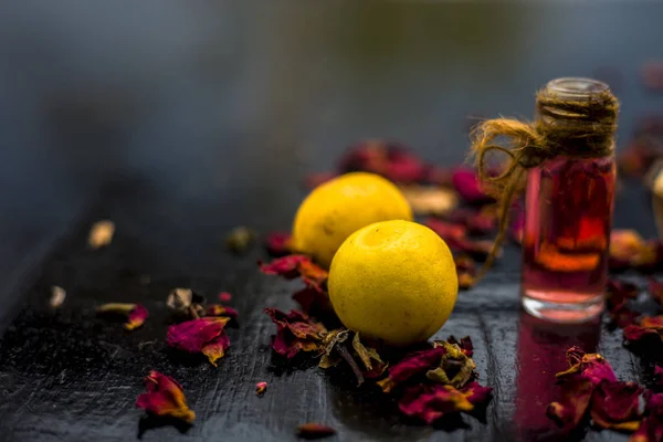 Ingredients Diy Face Mask Lemons Rose Water Wooden Surface — Stock Photo, Image