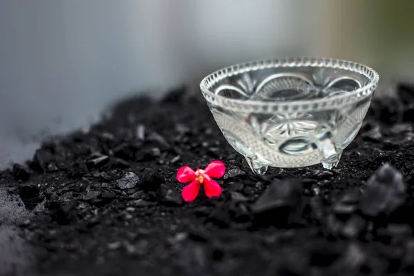 activated charcoal and bowl for preparing mask to detoxify strands and scalp, restore shine, repair damaged and split ends, and promote healthy