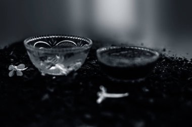 lifleri ve kafa derisi detoks için kabartma soda ile aktif kömür maskesi ile kase, parlaklık geri, hasarlı onarım ve bölünmüş biter, ve sağlıklı teşvik