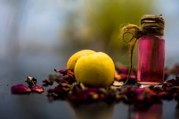 Ingredients Diy Face Mask Lemons Rose Water Wooden Surface — Stock Photo, Image