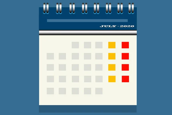 Desktop Calendar Illustration Blue Colored July 2020 Yellow Colored Box — Stock Photo, Image
