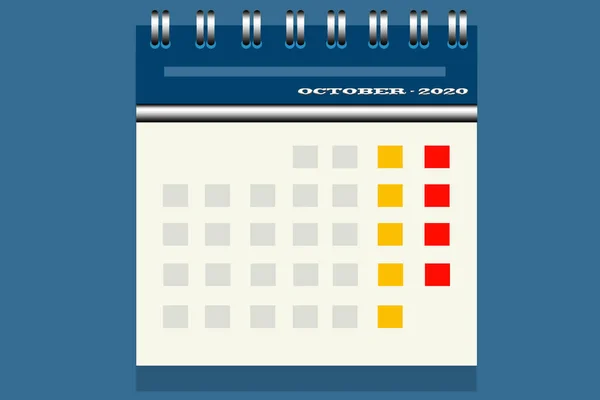 Calendario Mensual Color Azul Octubre 2020 Con Color Amarillo Rojo —  Fotos de Stock