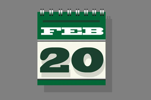 Groen Gekleurde Kalender Van Februari Maand Open Met 20E Datum — Stockfoto