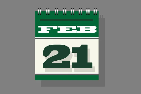 Groen Gekleurde Office Kalender Pagina Met 21E Februari Datum Geschreven — Stockfoto