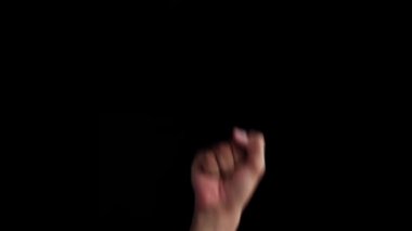 Siyah Yukarı Gelen ve Asl F Alfabesi İşareti Gösteren Kafkas Beyaz İzni İnsan Eli Close Up Shot (Amerikan İşaret Dili).