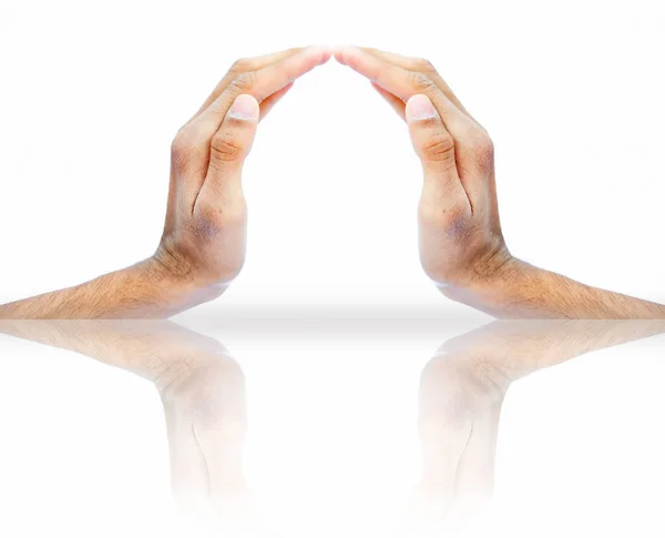 Närbild av två händer bildspråk försöker hjälpa den som är i behov. — Stockfoto