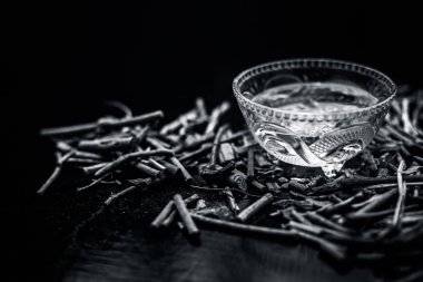 Cam bardak, siyah ve beyaz hazırlanan su ile Hint madderwort Demet