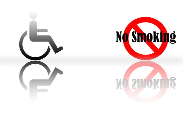 車椅子に座っている男性のイラストと喫煙のシンボルコンセプトは 白で孤立したキルを殺す — ストック写真