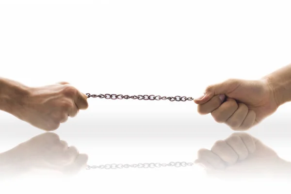 Male Hands Held Together Chain — Stock Photo, Image