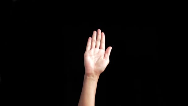 Male Hand Appearing Black Background Showing Asl Sign — Stock Video