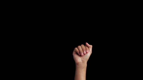 Mão Feminina Aparecendo Fundo Preto Mostrando Sinal Asl — Vídeo de Stock