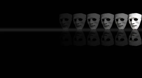 Bílé Plastové Masky Obličeje Černém Pozadí — Stock fotografie