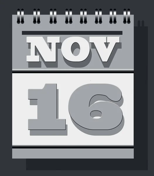日页螺旋形日历页 孤立在灰色的墙纹理背景上 日期为11月16日 — 图库照片