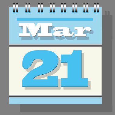 Açık mavi ya da gökyüzü mavi günlük yaprak takvimi. 21 Mart 'ın açık sayfası. Gri arkaplan göstergesi ve Dünya Şiir Günü' nün anısına izole edilmiş..