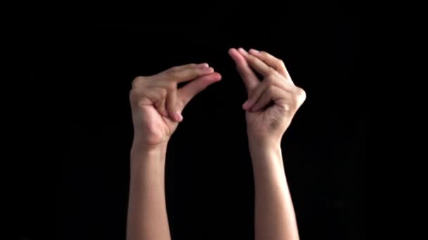 Pair Hands Coming Snapping Rhythmically Dancing Beats Isolated Black Concept — Stock Video