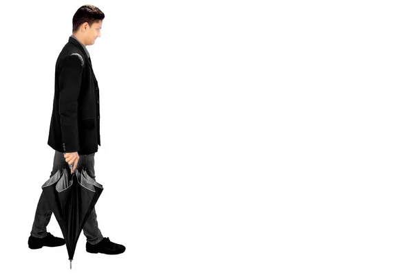 Επιχειρηματίας Στέκεται Πλάτη Λευκό Φόντο — Φωτογραφία Αρχείου