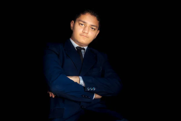 Confident Male Ceo Entrepreneur Businessman Posing Black Background — Stock Photo, Image