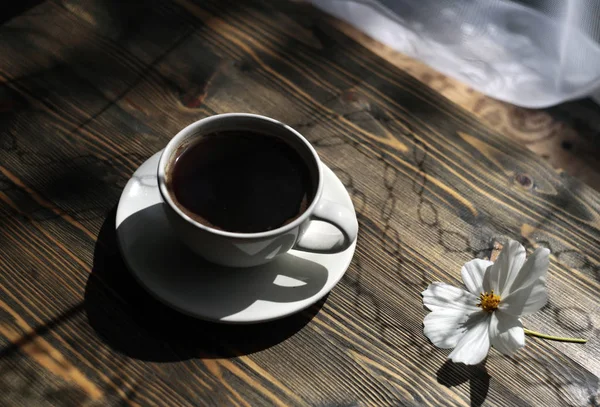 Picia Kawy Świeże Pachnące Przyjemny Napój Relaks — Zdjęcie stockowe