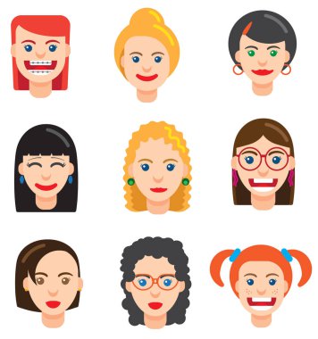 Karikatür tarzı kadın yüzleri